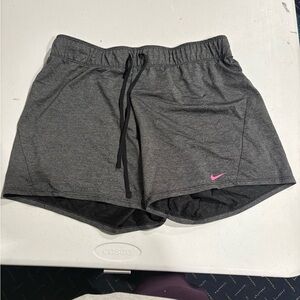 Nike Women's Charcoal Athletic Shorts with Pink Swoosh